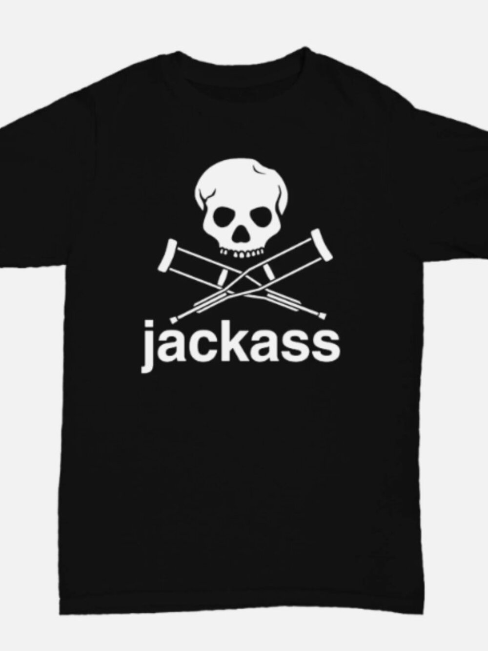 Jackass Skull and Crutches Logo Graphic Black T-Shirt